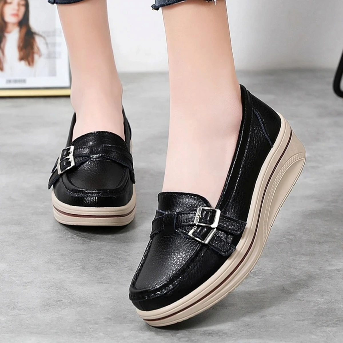 Herrenschuhe, Leder, Retro Schnalle, dicke Sohle, komfortabler Stil-2