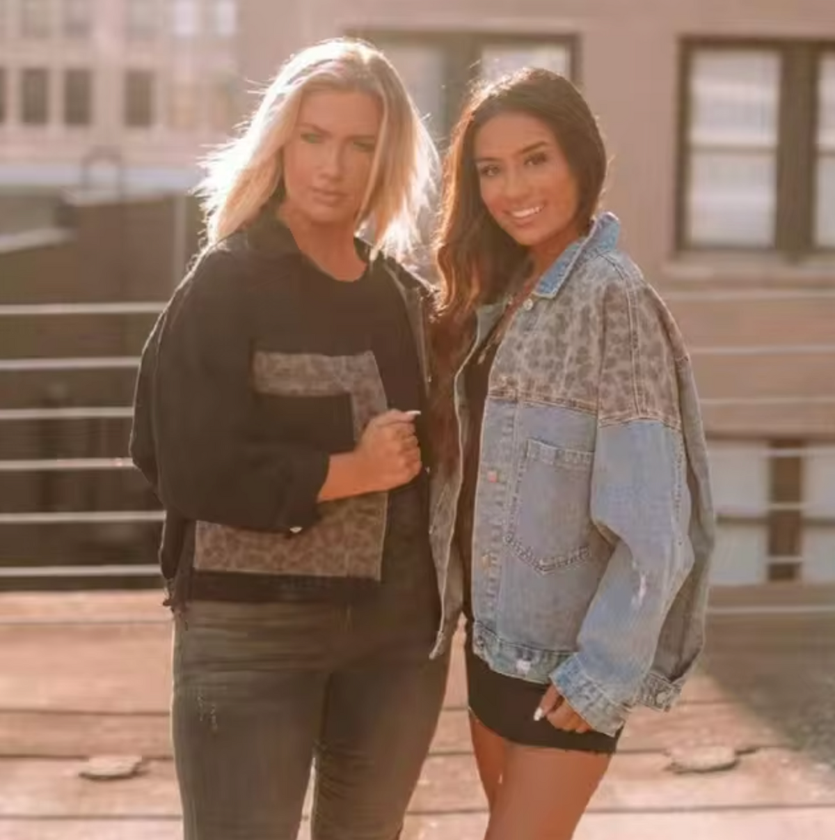 Damen-Jeansjacke Leopardenprint Denim Klassisch-5