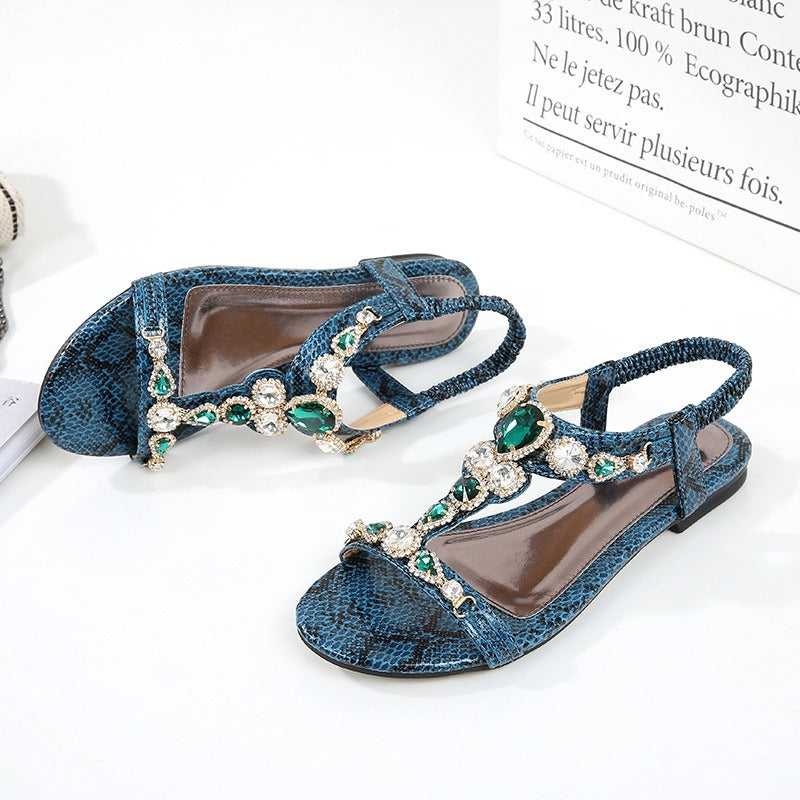 Damen-Sandalen, Boho Stil, synthetisches PU mit Vintage-Perlen und Strass-2