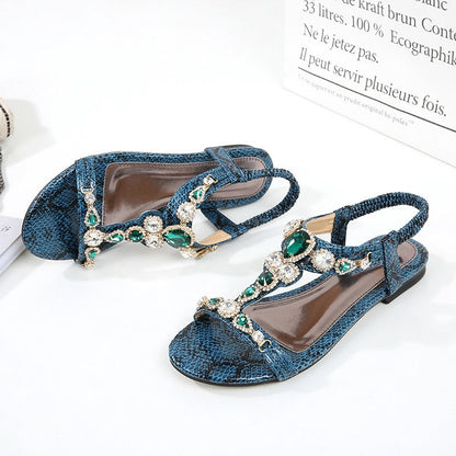 Damen-Sandalen, Boho Stil, synthetisches PU mit Vintage-Perlen und Strass-2