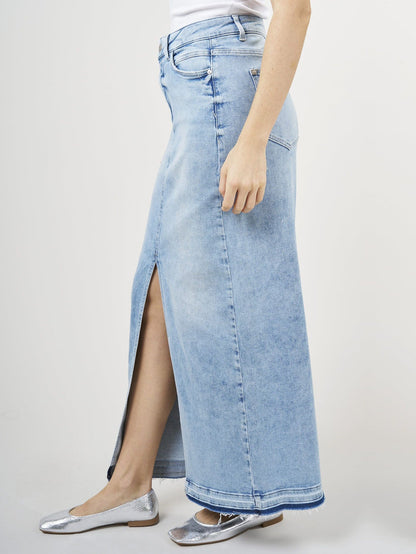 Damen-Rock, hohe Taille, Stretch, Denim, mit Schlitz-2