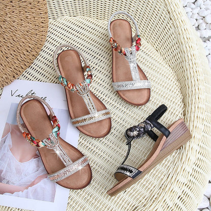 Damen-Sandalen mit hohem Absatz Glitzerperlen Elastisches Band PU TPR-2