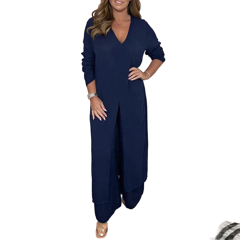 Zweiteiliges Damen-Set mit langem Top und passenden Hosen aus Polyester-4