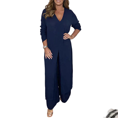Zweiteiliges Damen-Set mit langem Top und passenden Hosen aus Polyester-4