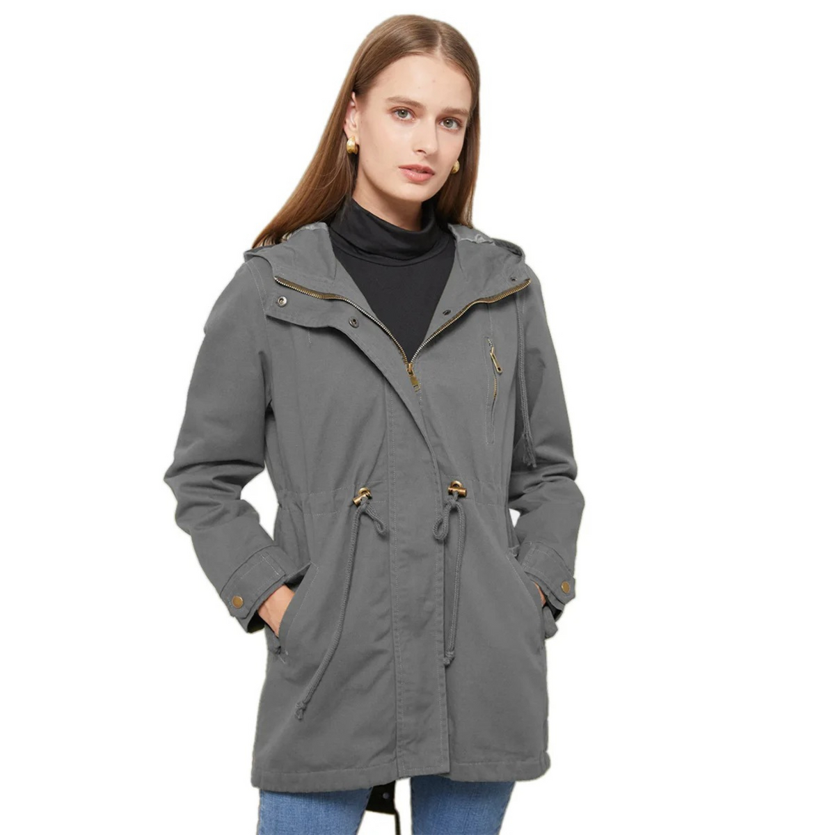 Damen Winterjacke Zeitloses Design Lang Polyester 4