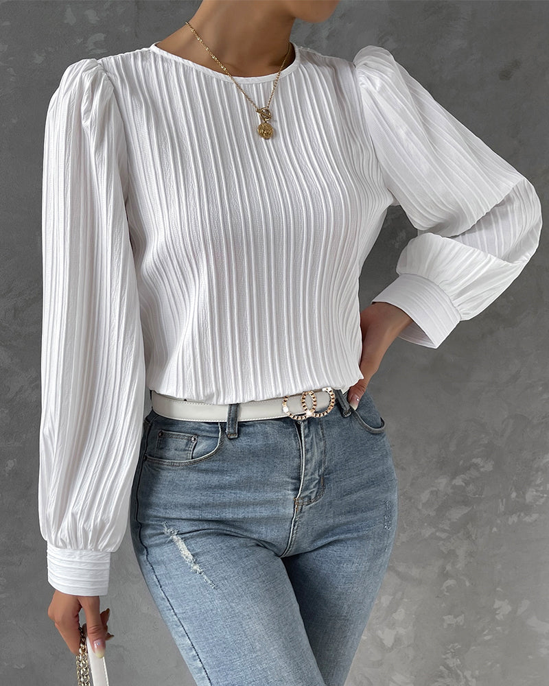 Damen Bluse Langarm Monochrom Atmungsaktives Material-2