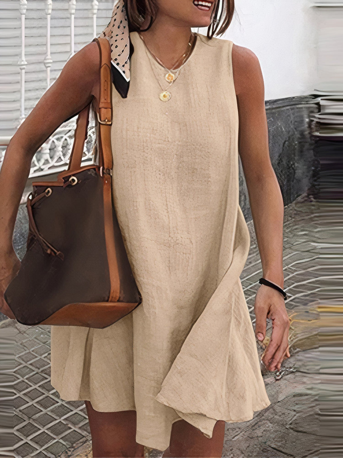 Schöne Damenkleider, kurz, elegantes Leinen und Baumwolle-1