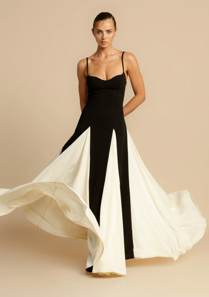 Damen-Maxikleid, zweifarbige Spaghettiträger, Riemen, Polyester, Elasthan-2