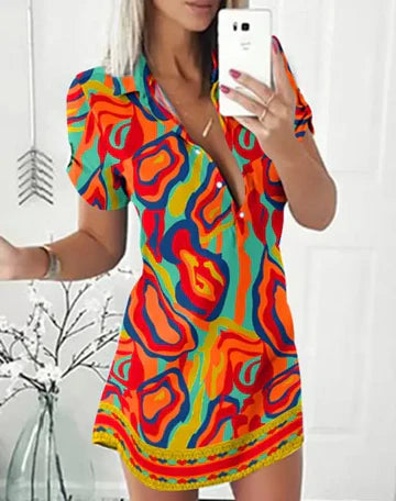 Damen-Minikleid, bedruckt, leichtes Material, luftig-2