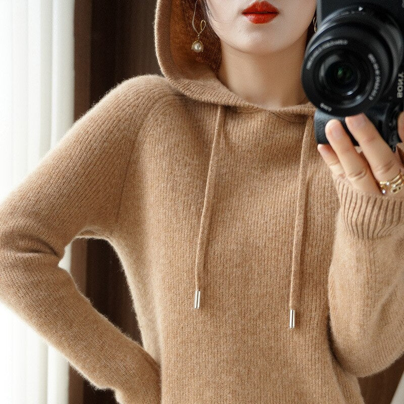 Damen-Kapuzenpullover Klassisches Design aus Kaschmir Weicher Loose Fit 9