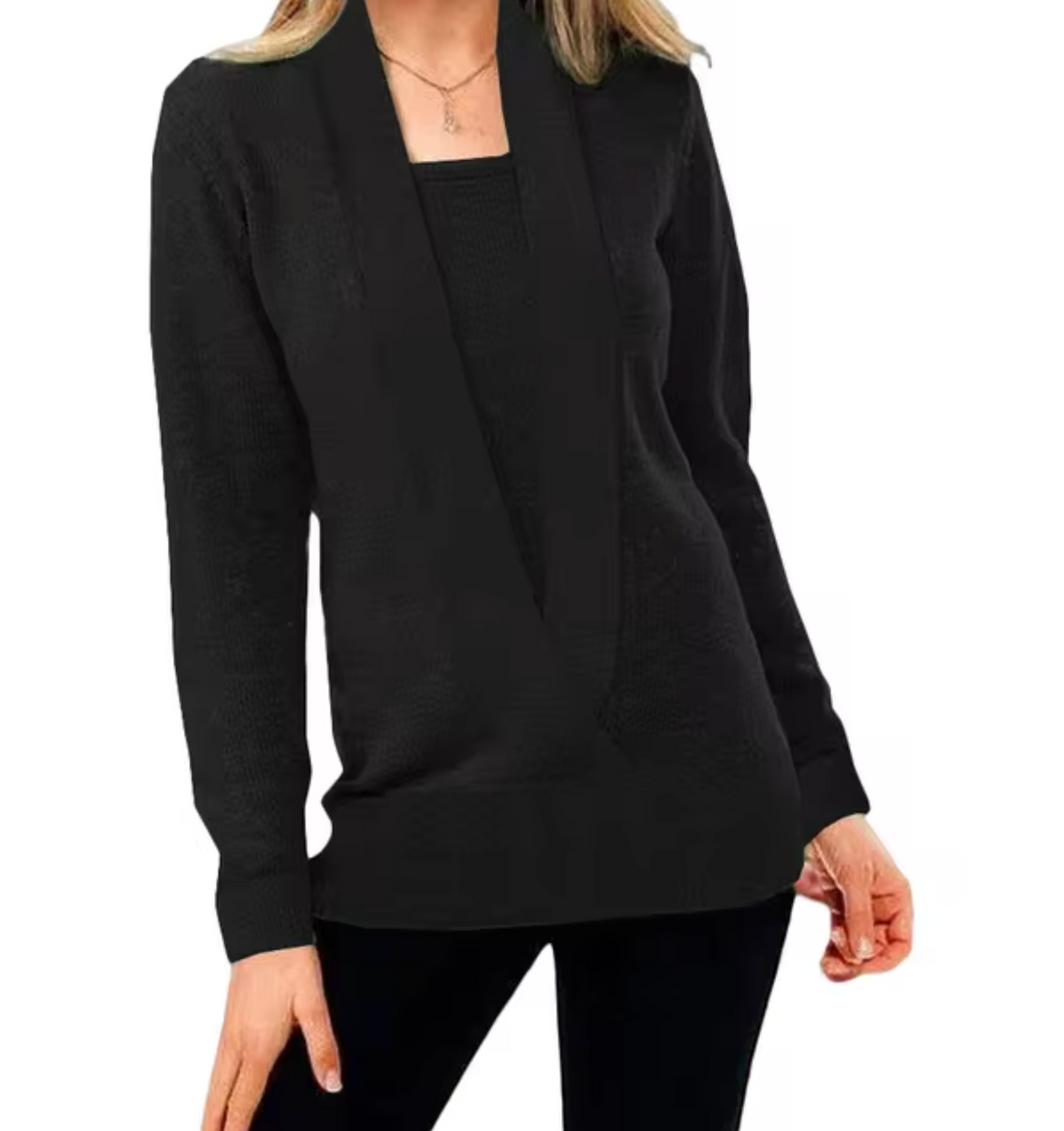 Damen-Strickpullover, tiefer V-Ausschnitt, lange Ärmel, weiche Faser-2
