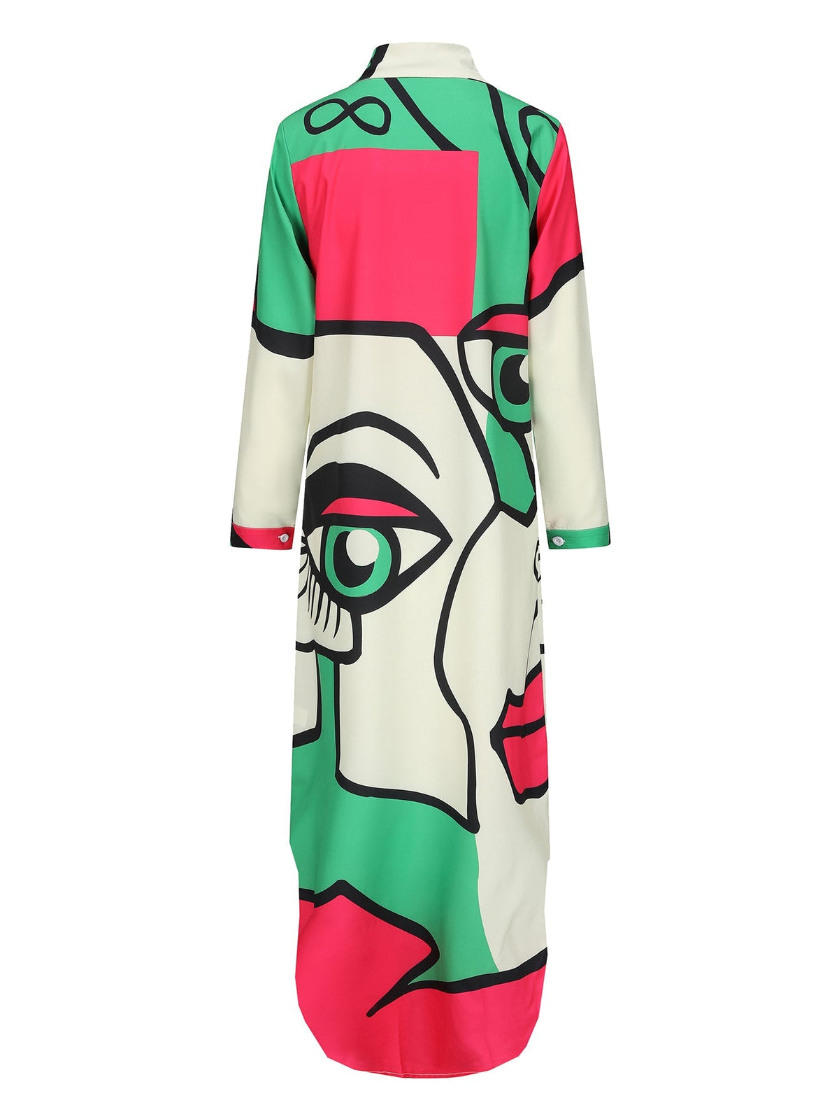 Damen-Kleid, langärmlig, Hemdkragen, Farbblock, Polyester-3