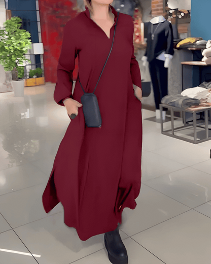 Variant image for Damen-Maxikleid, lange Ärmel, Seitenschlitz, hochwertiger Stoff-15