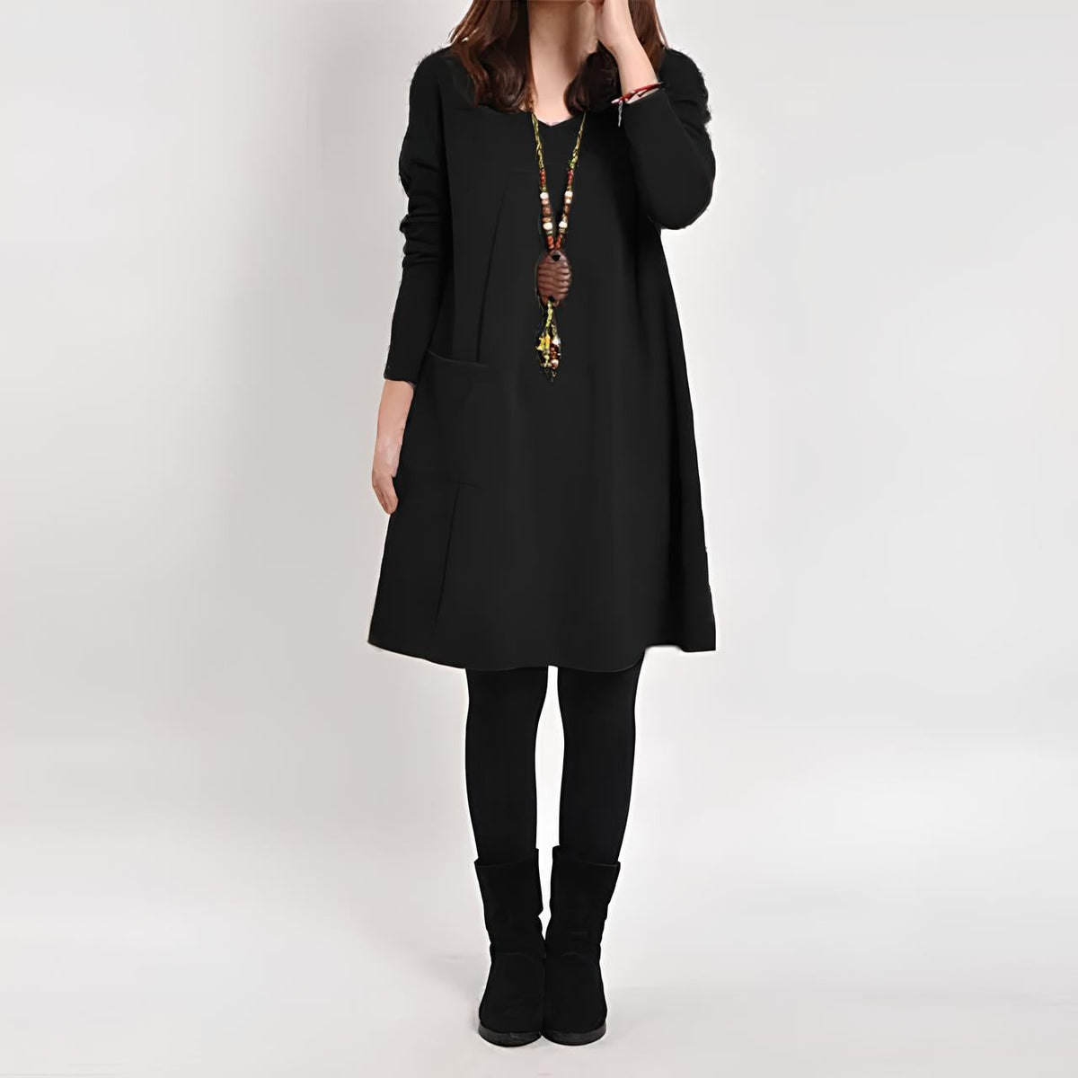 Variant image for Damen Langarm-Kleid Lockerer Schnitt Weicher Stoff-13
