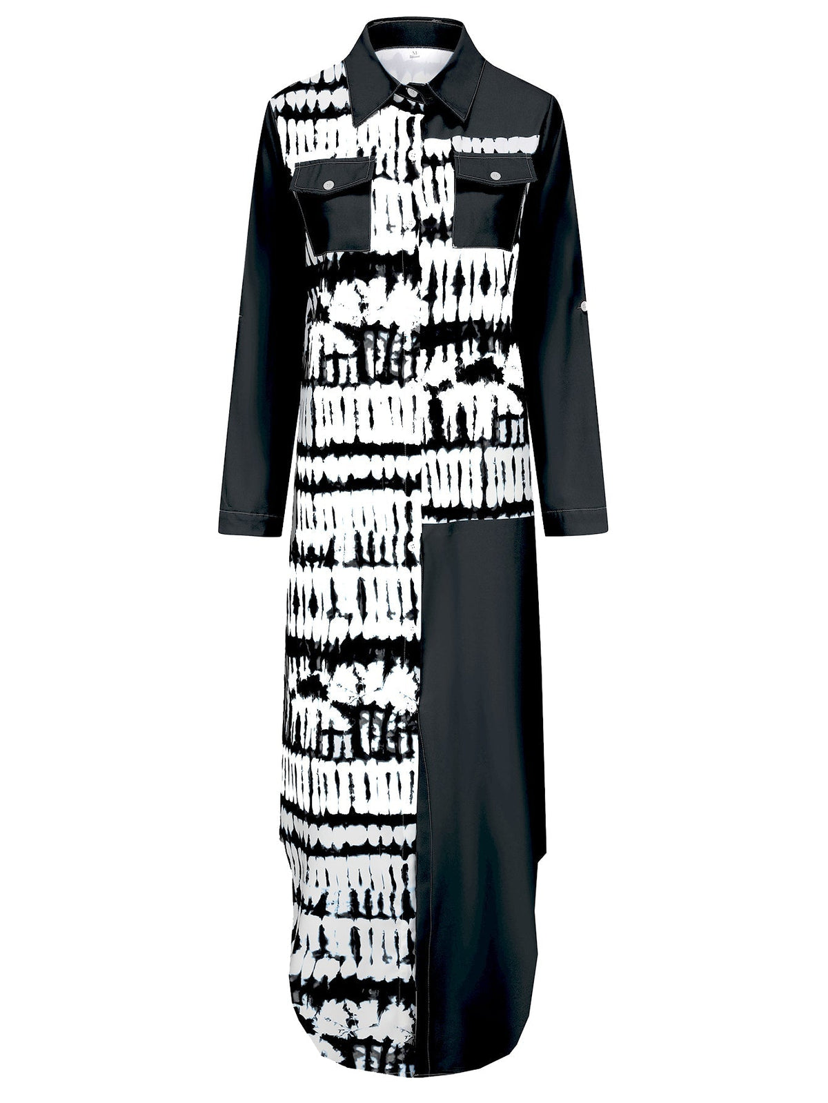 Damenkleid mit Hemdkragen und Langen Ärmeln in Polyester Colorblock-3