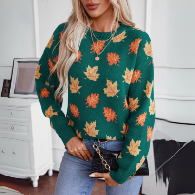 Damen-Pullover, Herbstlaubmuster, weiches Material-2