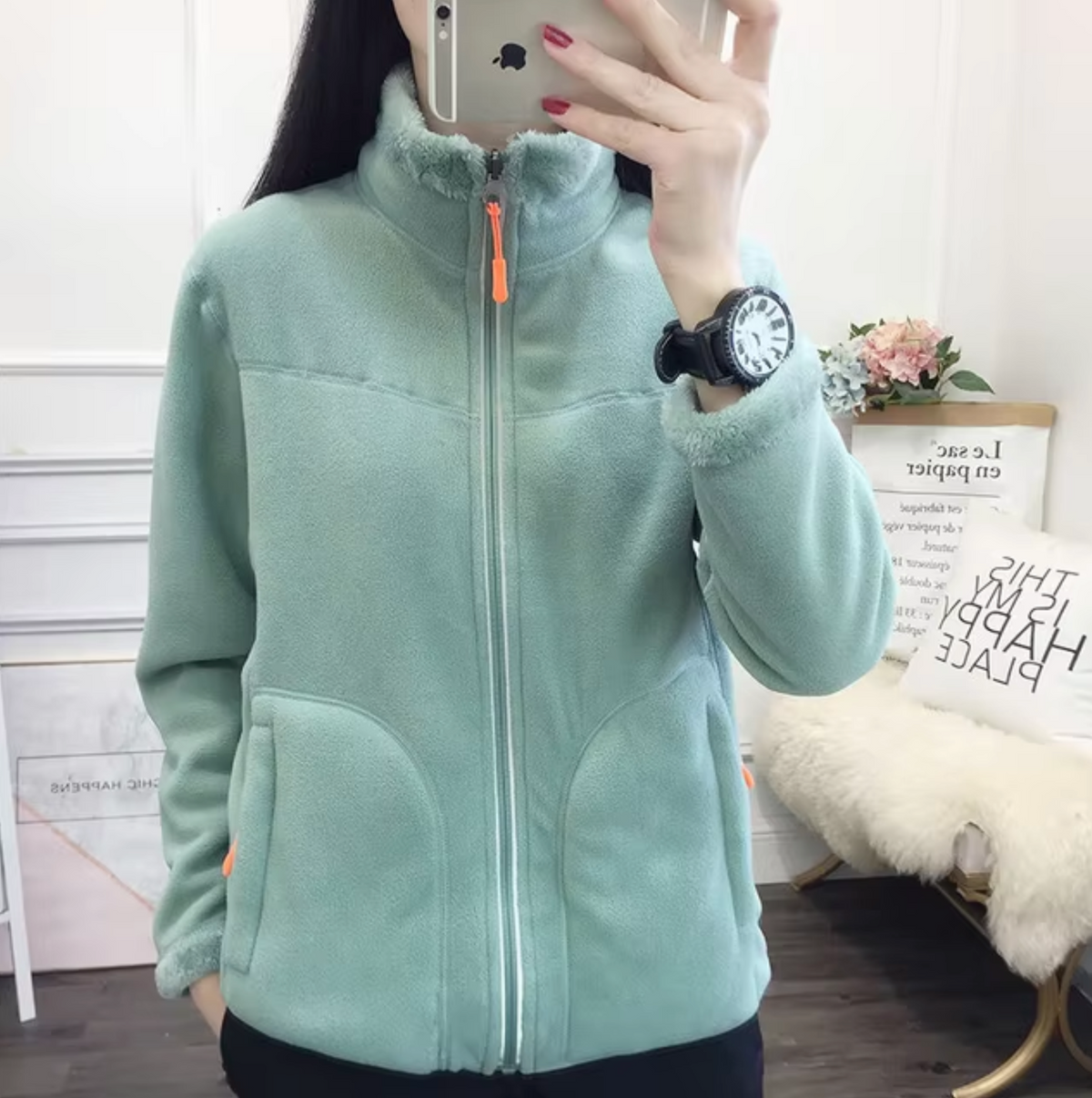 Damen-Fleecejacke, beidseitig, lässiger Schnitt, hochwertig, Fleece-5