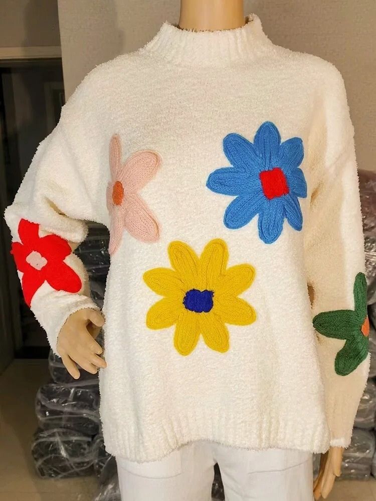 Damen-Strickpullover, Blumenmuster, weich, hochwertiger Stoff-6