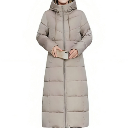 Langer Wintermantel Damen Gepolstert mit Kapuze-1
