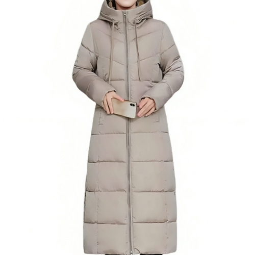 Langer Wintermantel Damen Gepolstert mit Kapuze-1