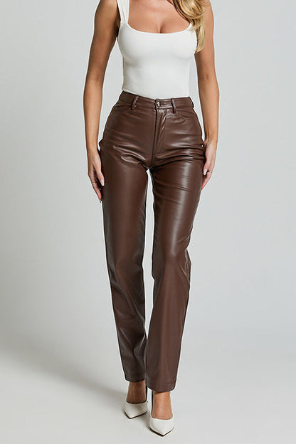 Damen-Hose, hohe Taille, Synthetikleder-2