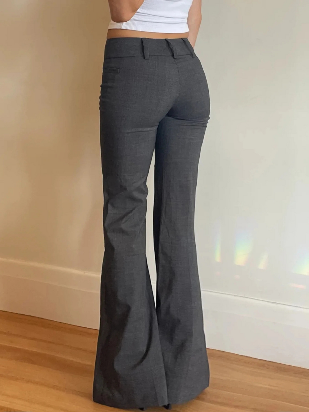 Damen-Hose, hohe Taille, Polyester, grau-2