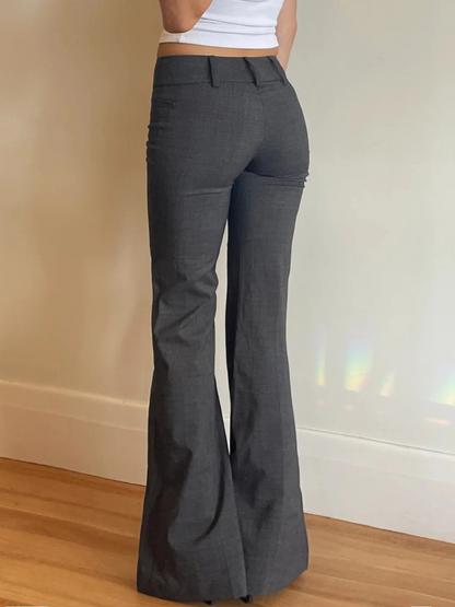 Damen-Hose, hohe Taille, Polyester, grau-2