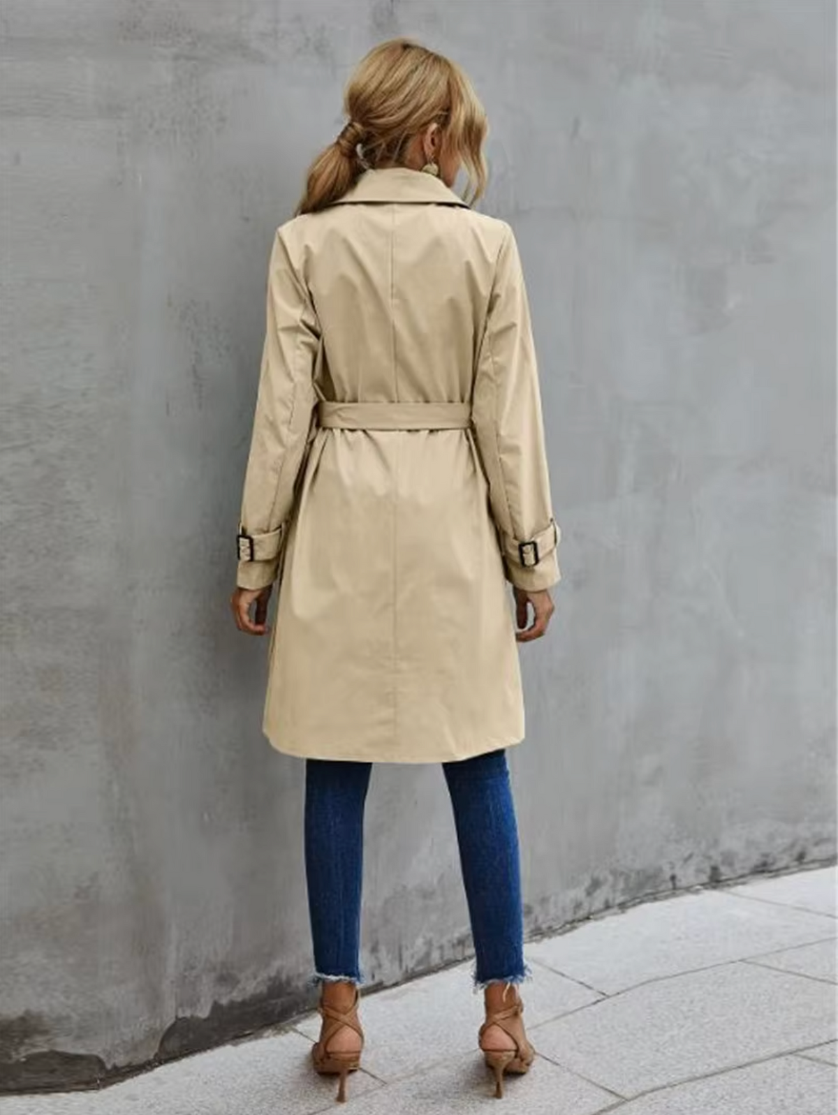 Damen-Trenchcoat, klassisches Design, Polyester, lange Ärmel-3