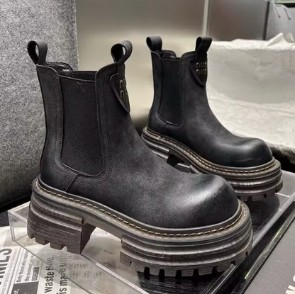 Damen-Stiefel, Plateau, Leder, grobe Sohle-2