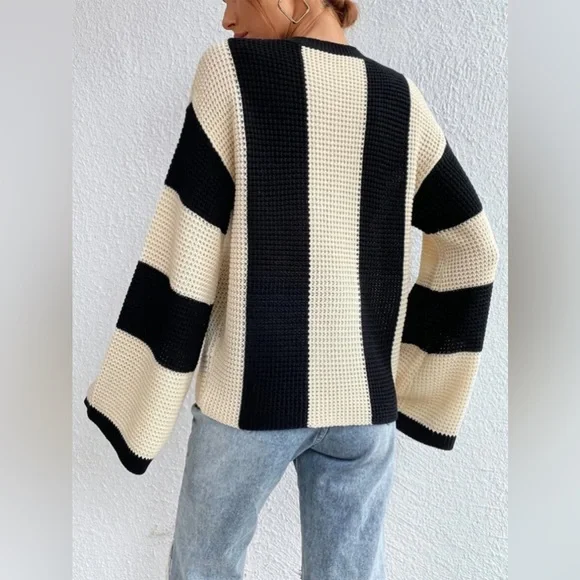 Damen-Strickpullover, Rollkragen, gestreiftes weiches Material-3