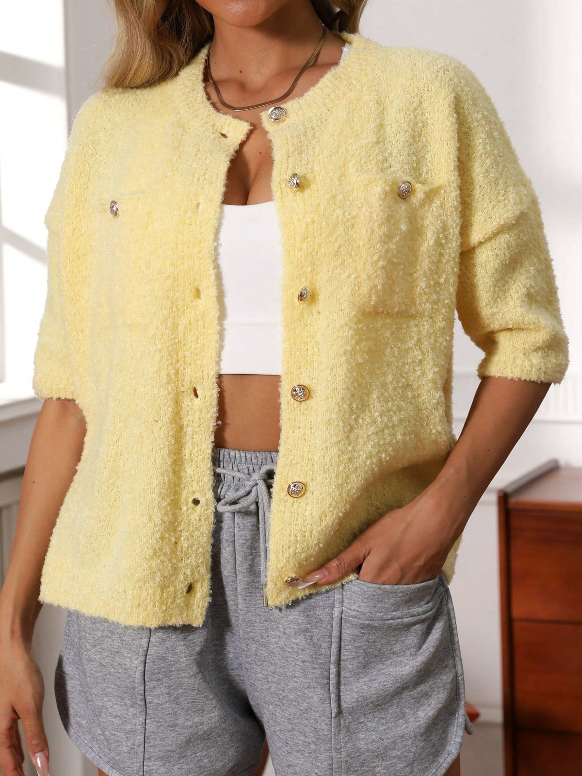 Damen-Cardigan, Knopfdesign, weiches Polyester-2