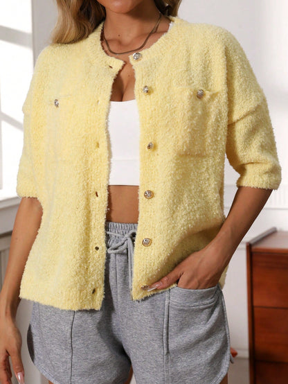 Damen-Cardigan, Knopfdesign, weiches Polyester-2