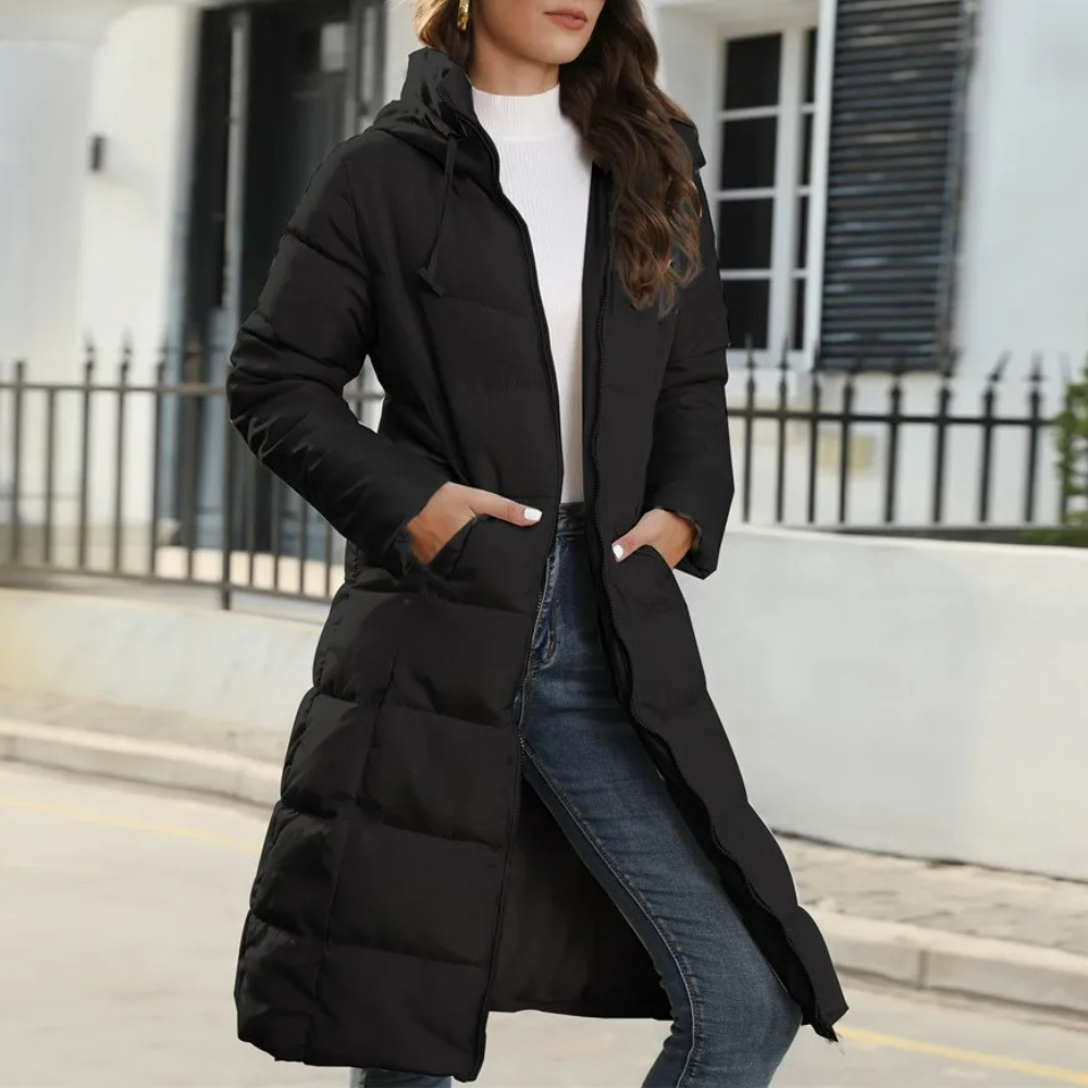 Damen-Lange Winterparka, Modernes Polyester, mit Kapuze-4