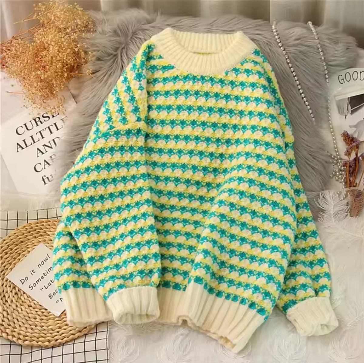 Variant image for Damen Oversized Pullover Streifen Gestrickt-8