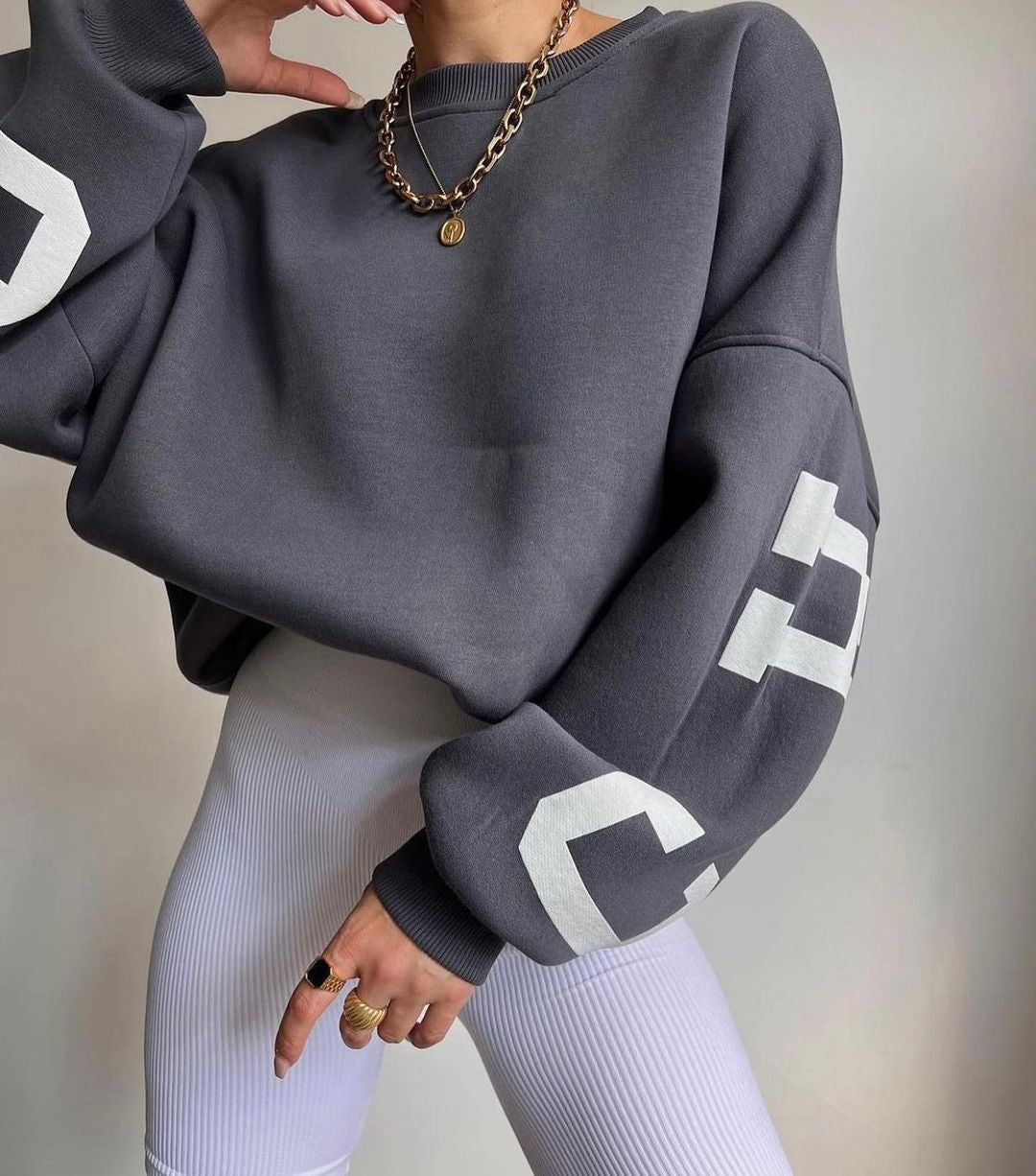 Damen-Oversized-Crop-Pullover, lässig, Baumwolle-3