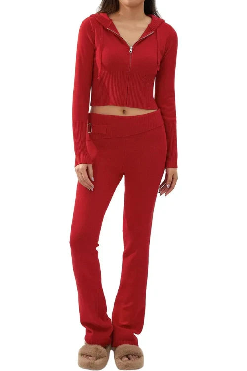 Damen-Trainingsanzug, Set, gestrickte Hoodie und Hose, Polyester-Mix 14