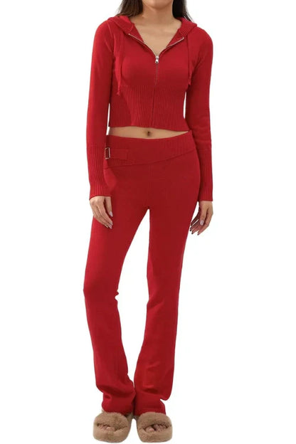 Damen-Trainingsanzug, Set, gestrickte Hoodie und Hose, Polyester-Mix 14