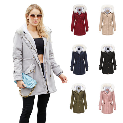 Damen-Parka-Mantel, lang, Polyester, mit abnehmbarem Kragen-3