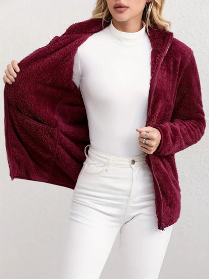 Damenjacke Fleece Eleganter Schnitt Winterjacke-3