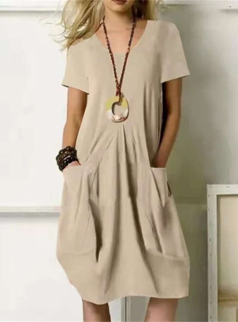 Damenkleid Knielang O-Ausschnitt mit Taschen 100% Polyester-4