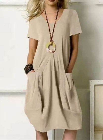 Damenkleid Knielang O-Ausschnitt mit Taschen 100% Polyester-4