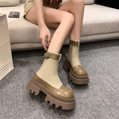 Damen-Plateaustiefel, Vierkantabsatz, nachhaltiger Canvas-4