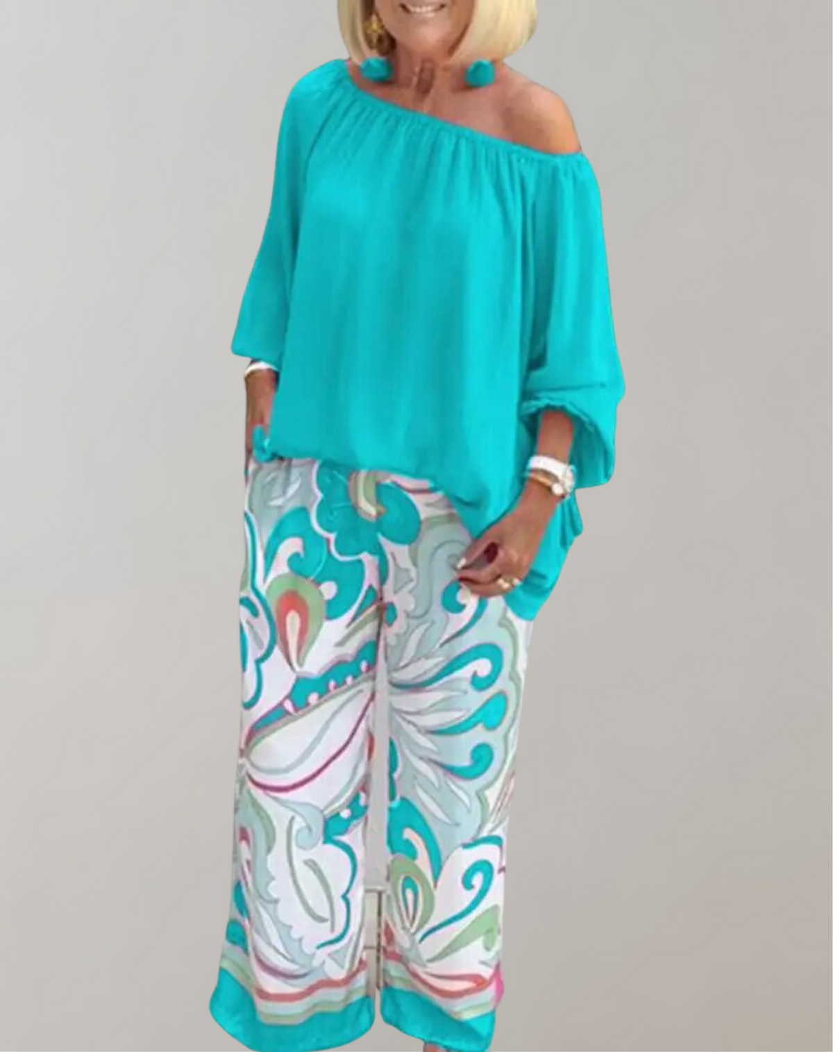 Variantenbild für Damen-Top und Hose im lässigen Stil, 100% Baumwolle-4