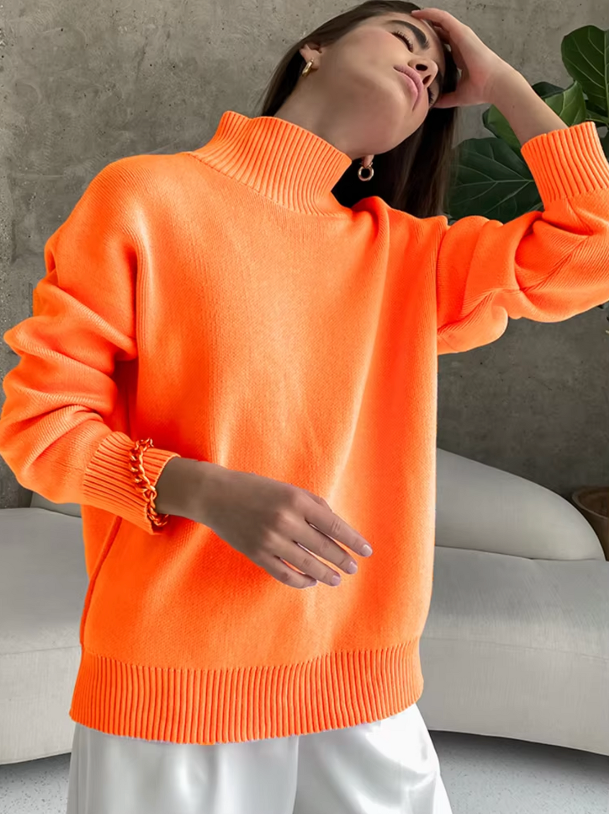 Damen-Rollkragenpullover, Oversized, weiche Acrylmischung-1