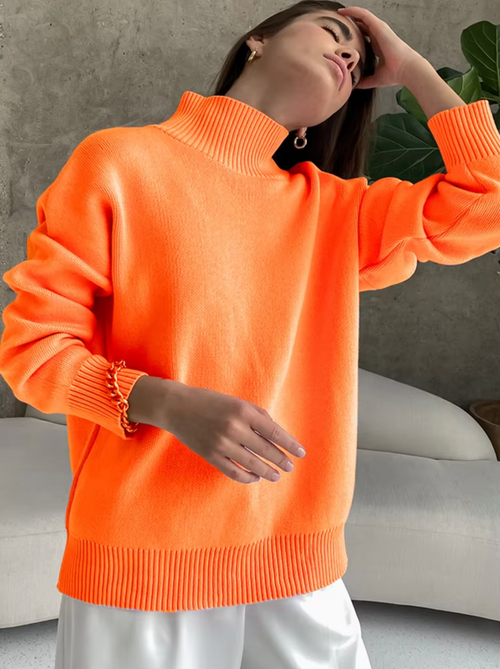Damen-Rollkragenpullover, Oversized, weiche Acrylmischung-1