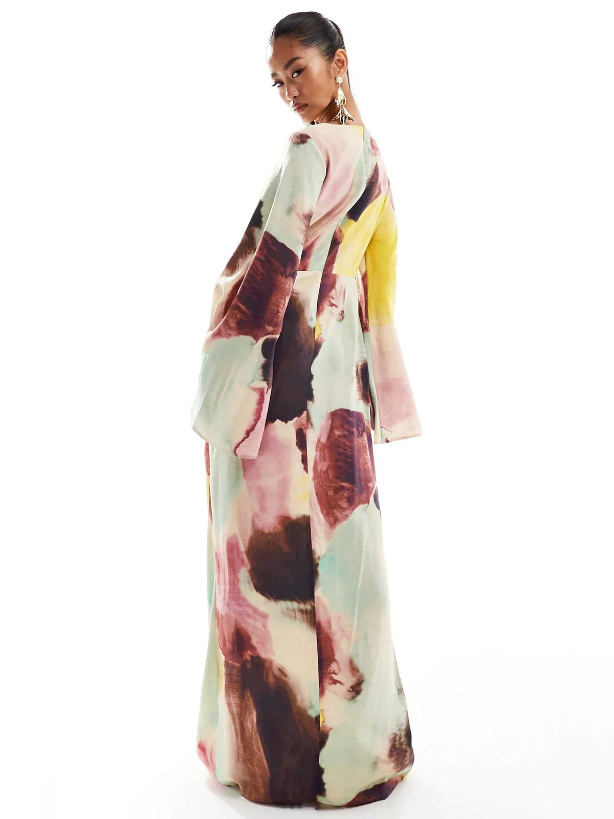 Damen-Kleid, langärmelig, drapiert, abstrakt, Stoff-3