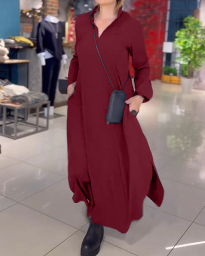 Variantenbild für Maxikleid Damen mit Schlitz 100% Polyester lange Ärmel Loose Fit-7