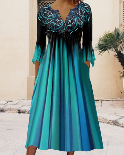 Damen-A-Linien-Kleid, V-Ausschnitt, luxuriöser Stoff 1