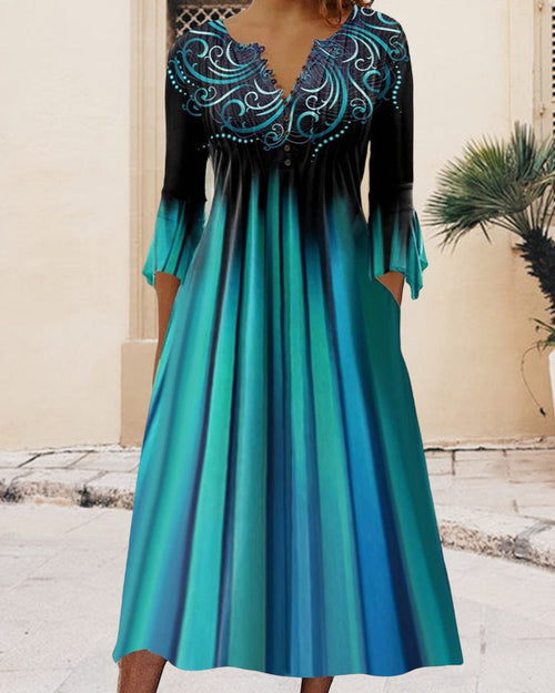Damen-A-Linien-Kleid, V-Ausschnitt, luxuriöser Stoff 1