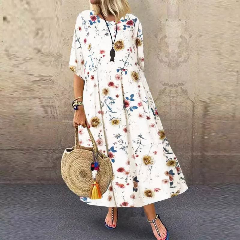 Damen-Maxikleid, Blumenmuster, leichtes Polyester, elegantes Design-3